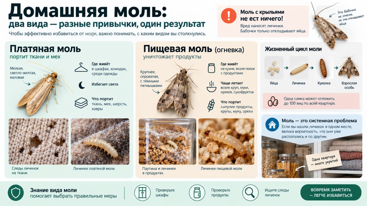 Виды домашней моли и как быстро их различить